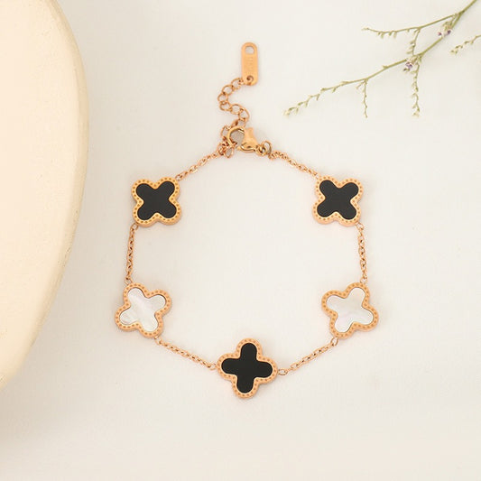 Rose Gold Lucky Clover Charm Bracelet