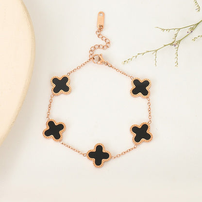 Rose Gold Lucky Clover Charm Bracelet