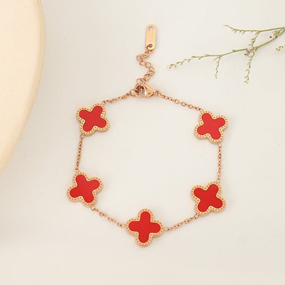 Rose Gold Lucky Clover Charm Bracelet