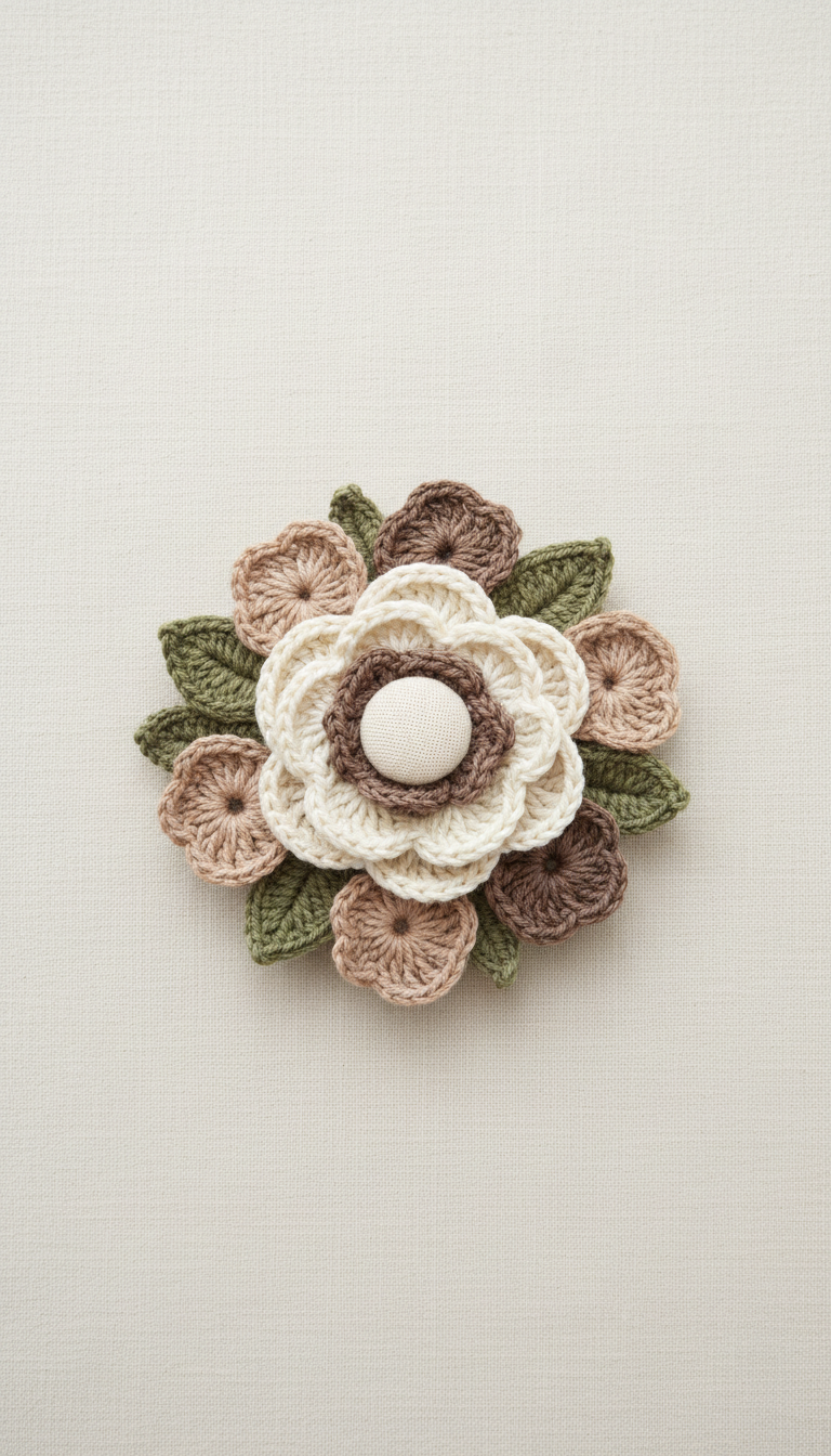 Crochet floral brooch pin