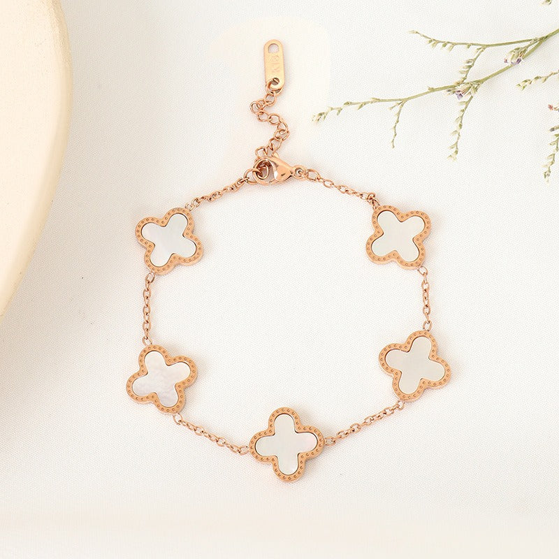 Rose Gold Lucky Clover Charm Bracelet