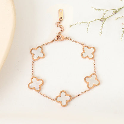 Rose Gold Lucky Clover Charm Bracelet