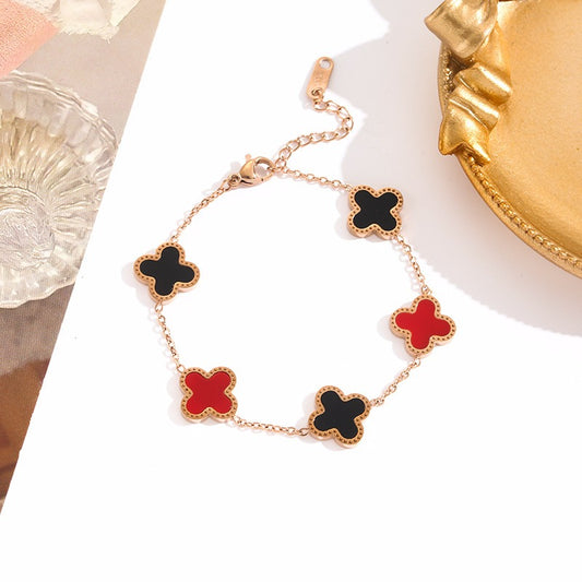 Rose Gold Lucky Clover Charm Bracelet