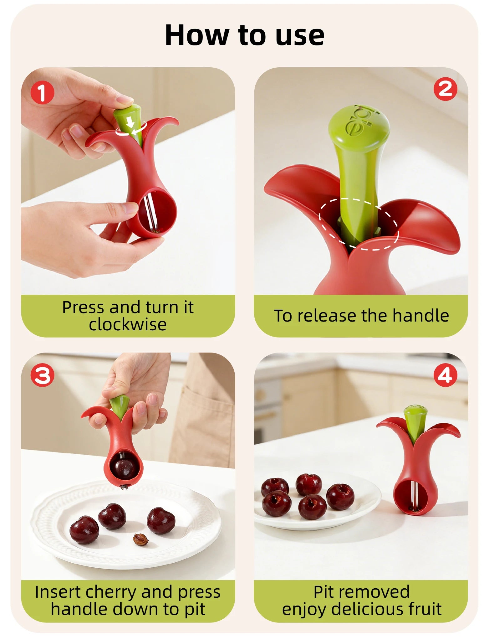 Premium Cherry Pitter – Quick & Easy One-Press Cherry Seed Remover